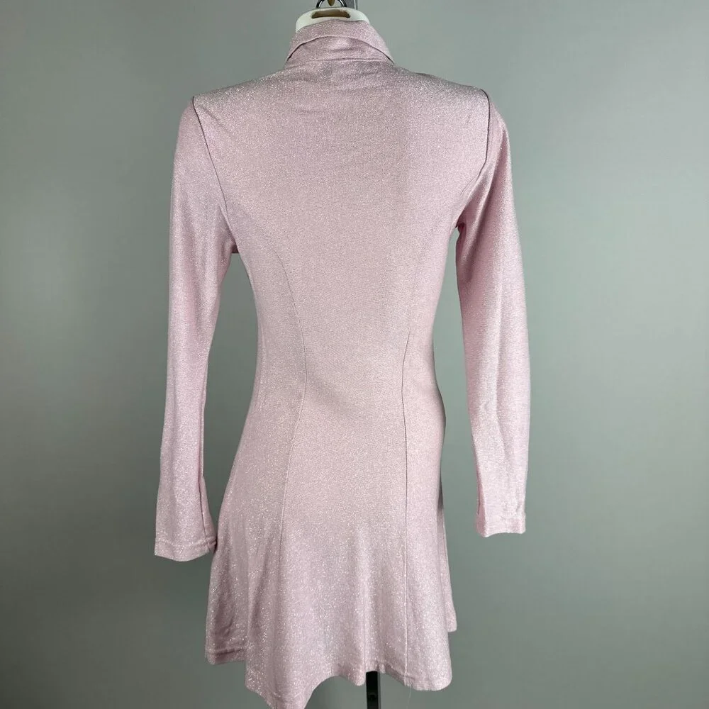 Vintage 90s Pastel Pink Silver Sparkle Skater Dress Tinsel Metallic Club Kid Med - Picture 3 of 6
